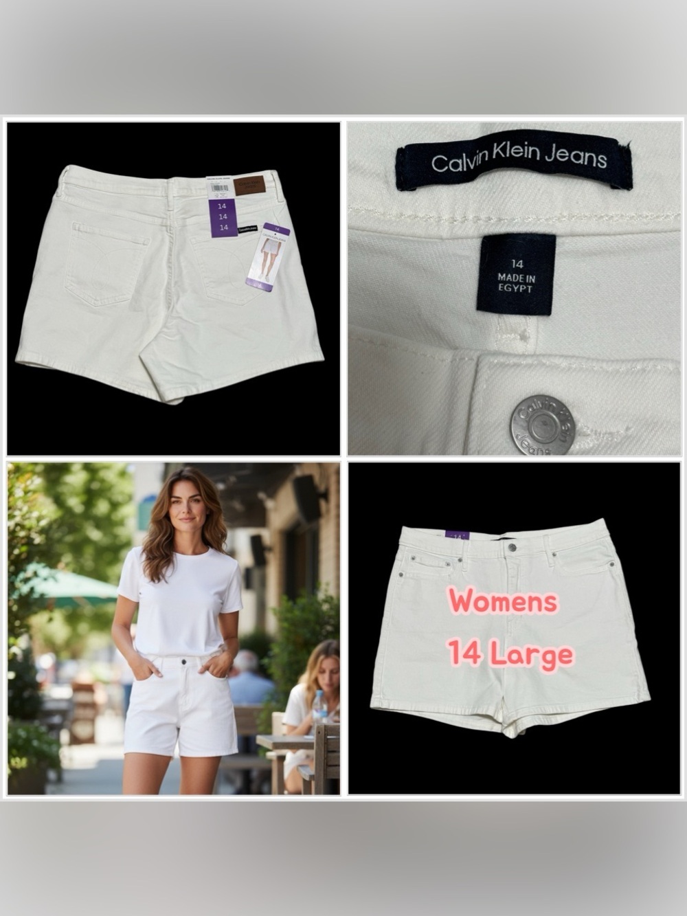 Women's Calvin Klein Jeans 14 L Large Chino Khakis White Denim Shorts 5” inseam